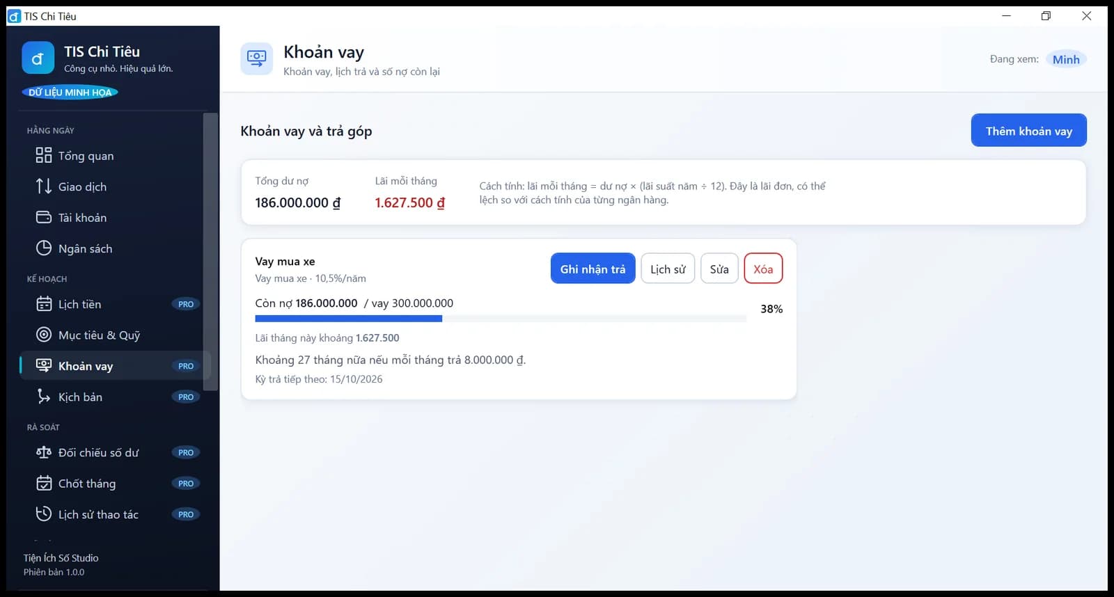 Màn hình theo dõi khoản vay